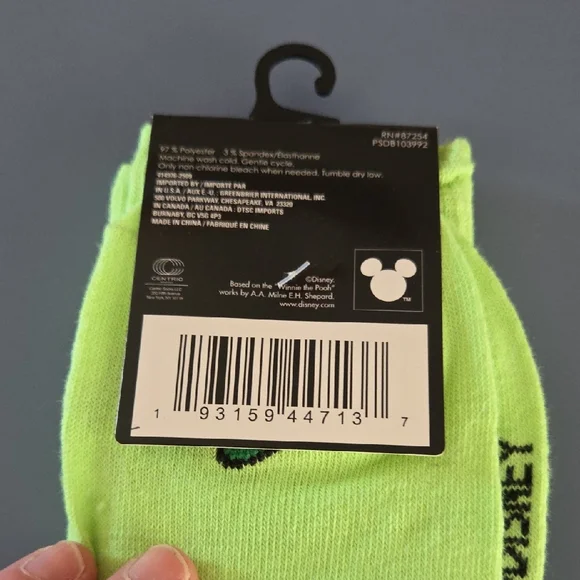 Disney Lime Green Socks with Winnie the Pooh - Picture 3 of 4